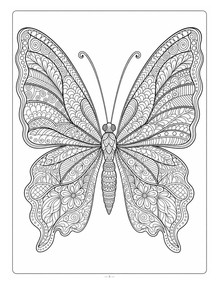 Actual butterfly design on PDF page 6, showing separate patterned panels within four wings and white space around the butterfly.