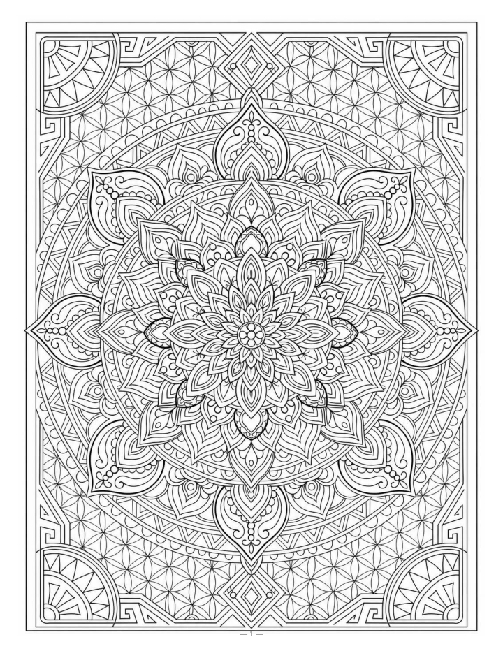 Actual mandala on PDF page 3, showing repeated petals around a small center and dense geometry toward the outer border.