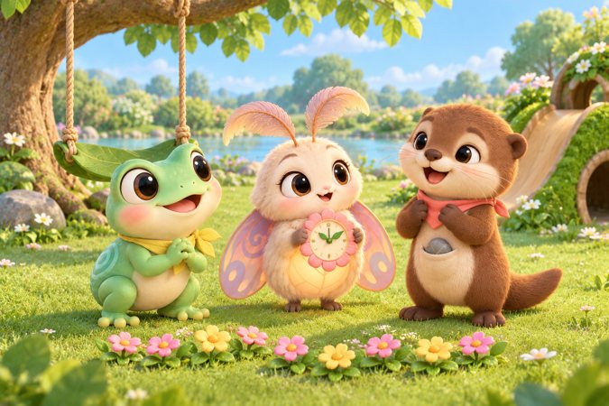 Piko, Luma and Rumi taking turns at the swing